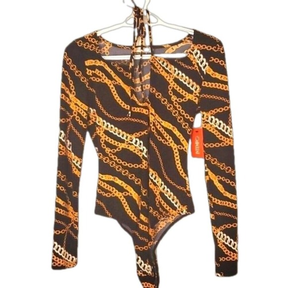 Intempo Chain‎ Print Bodysuit Long Sleeve Tie Back. - Picture 1 of 5